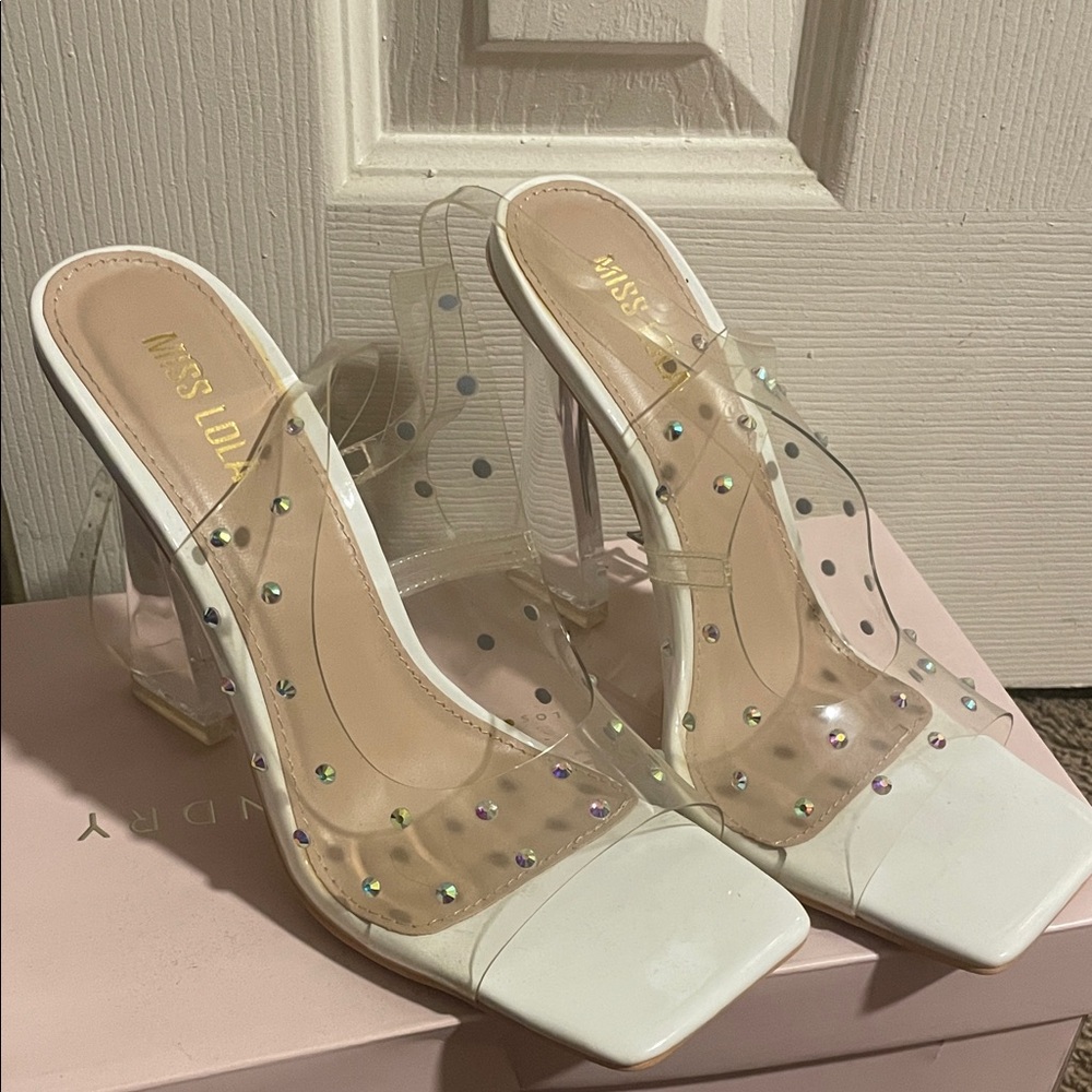 Miss Lola White and Transparent Heels with Colorful Accents